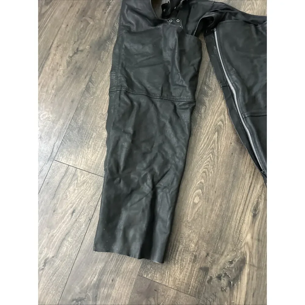 USA Bikers Dream Apparel Mens Black Leather Riding Chaps Size XXL